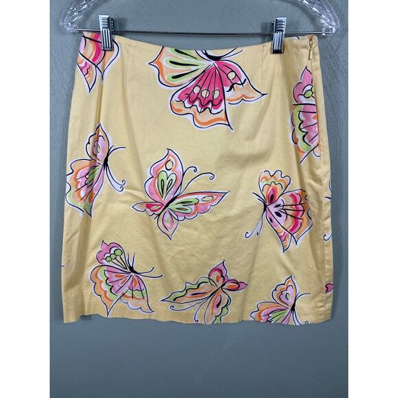Talbots Skirt Women Size10 Yellow Animal Butterfly Print Stretch Pencil Summer - Picture 8 of 10